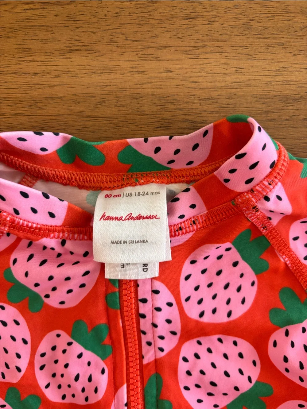 Hanna Andersson Pink Strawberry Print Rash Guard One-Piece Swimsuit 18-24M